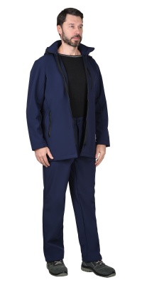 Куртка "АЗОВ" с капюшоном синяя софтшелл пл 350 г/кв.м