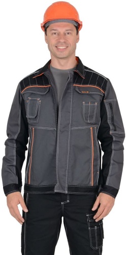 Куртка "Престиж" кор.,летняя темно-серая с оранжевым кантом тк. Rodos (245 гр/кв.м)