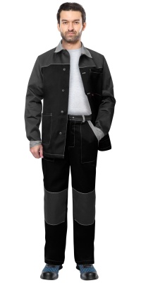 Костюм "АСПЕКТ"  куртка длин., брюки, черный с темно-серым и светло-серой отделкой