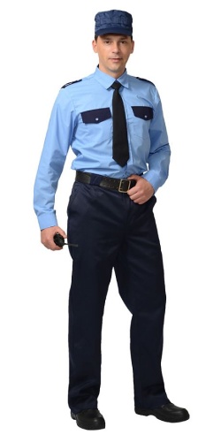 Рубашка Охранника дл. рукав (тк. Вега) голубая с т.синим
