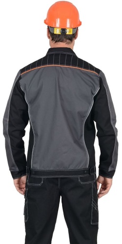 Куртка "Престиж" кор.,летняя темно-серая с оранжевым кантом тк. Rodos (245 гр/кв.м)